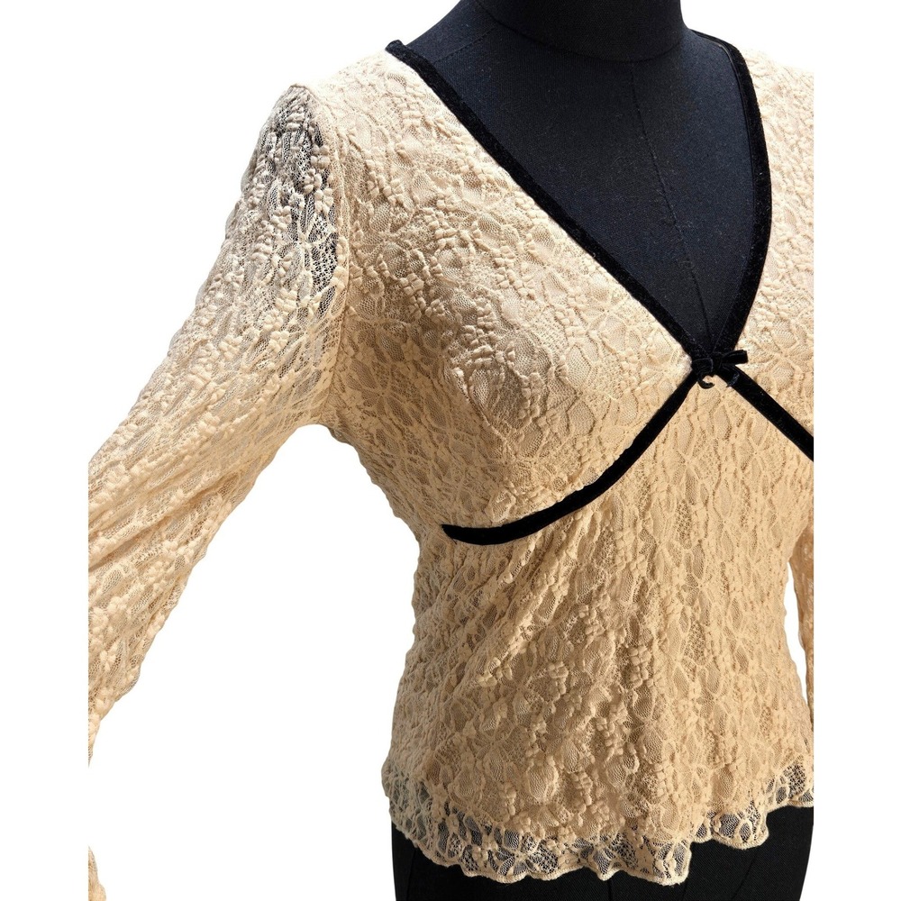 Women's Thirty Two Y2K Small Babydoll Lace V-Neck Top Coquette Romantic Boho‎